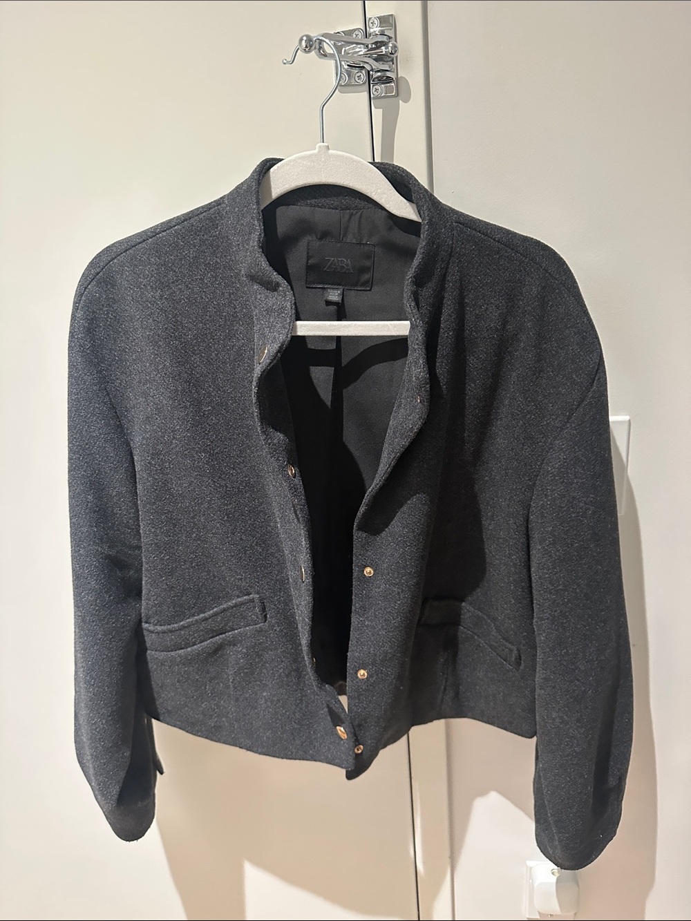 Zara Dark Charcoal Cropped Stand-Collar Jacket